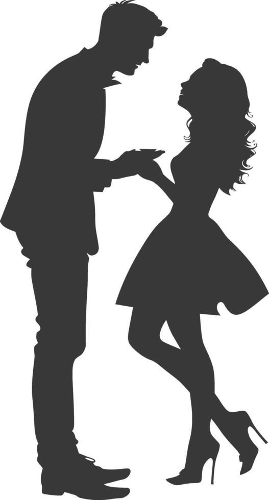 Silhouette wedding proposal by couple black color only vector