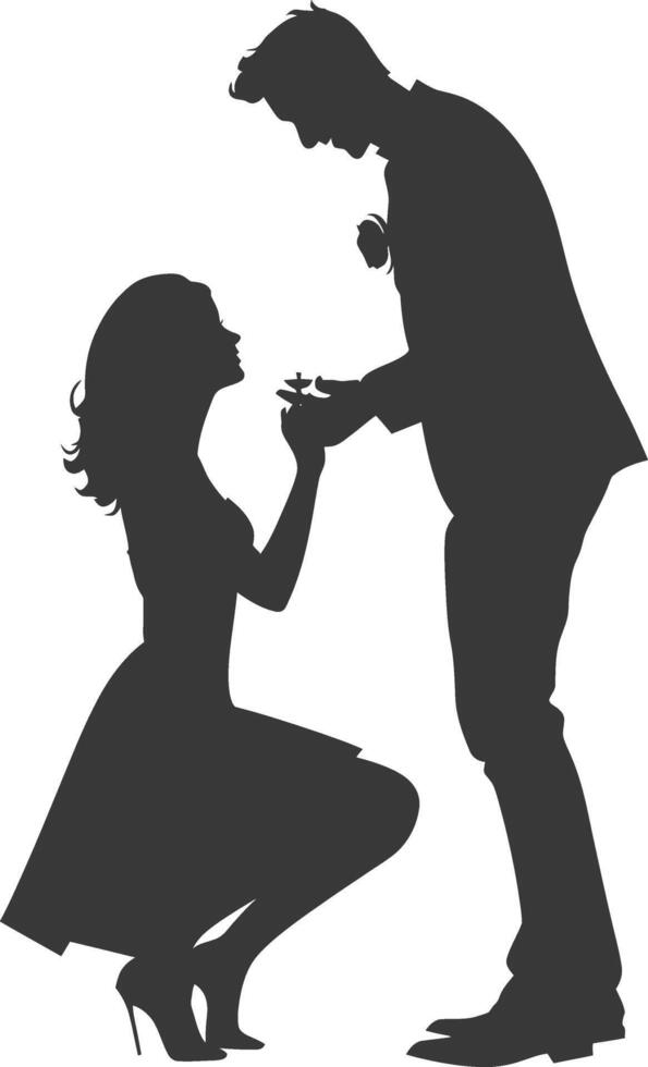 Silhouette wedding proposal by couple black color only vector