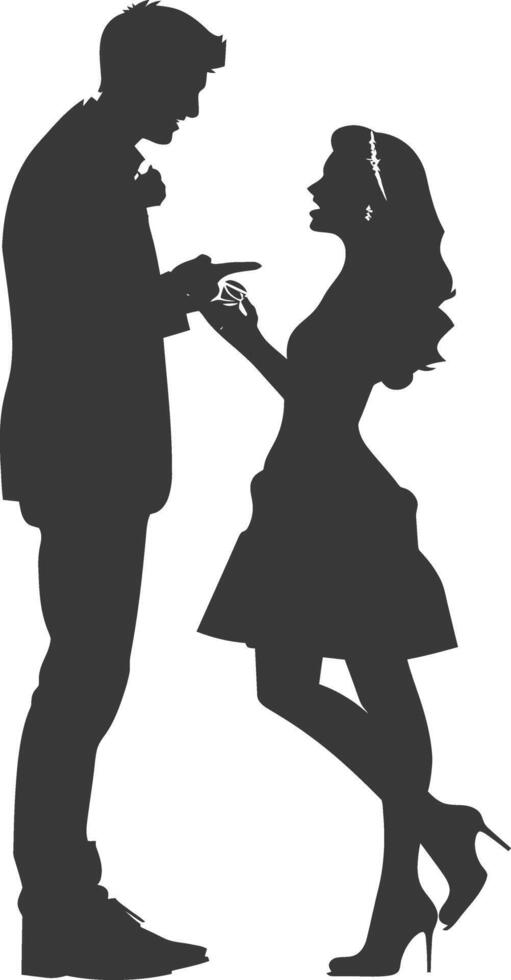 Silhouette wedding proposal by couple black color only vector