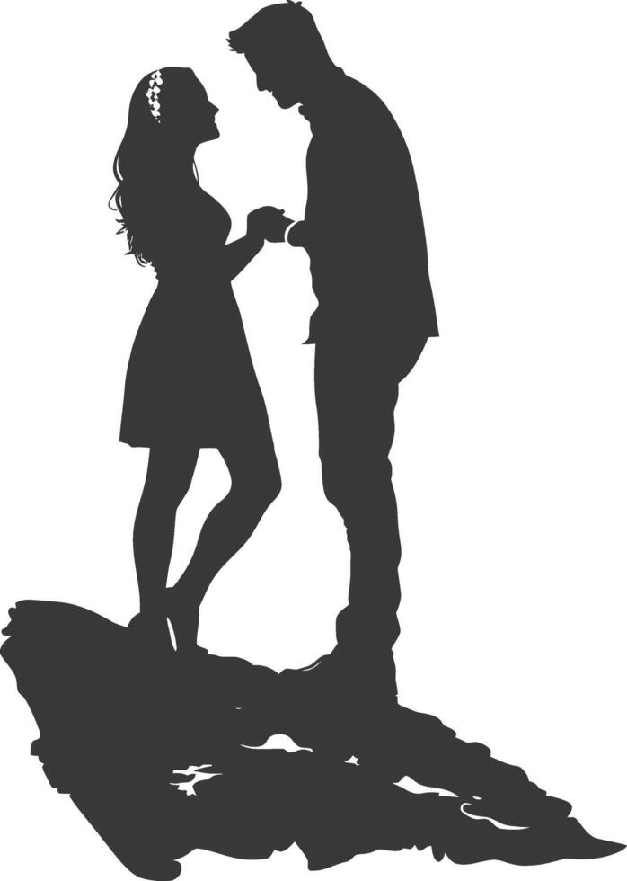 Silhouette wedding proposal by couple black color only vector