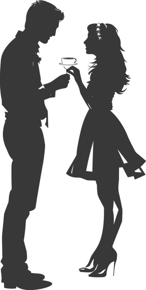 Silhouette wedding proposal by couple black color only vector