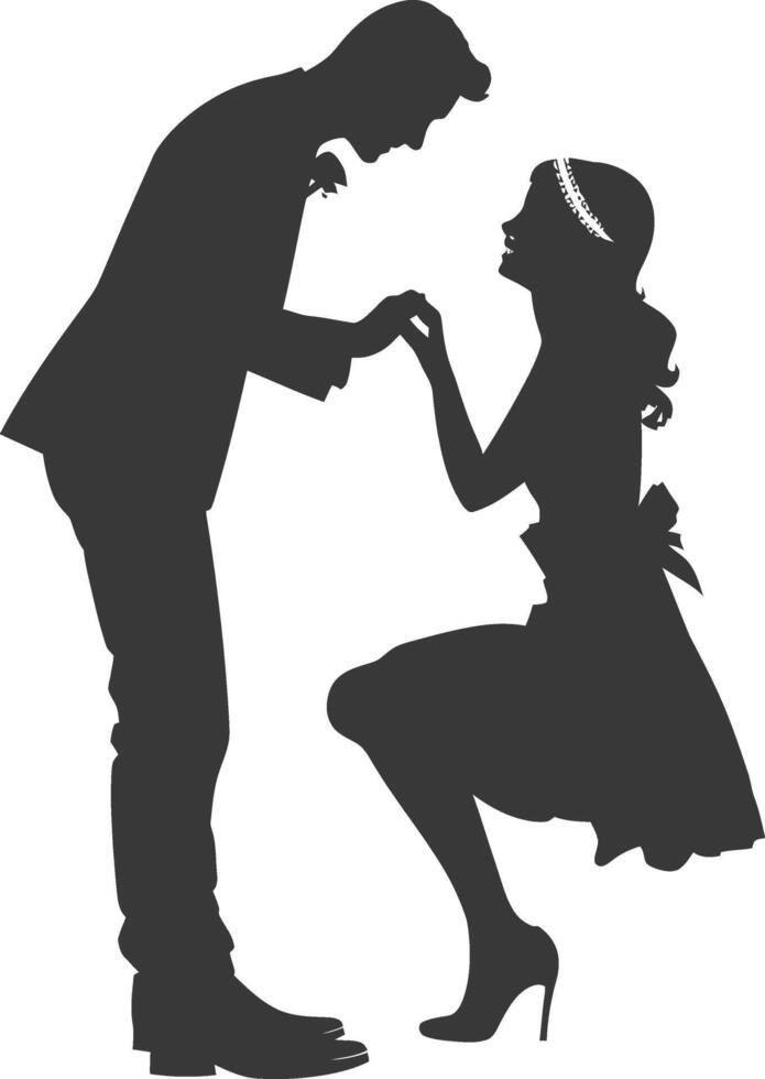 Silhouette wedding proposal by couple black color only vector