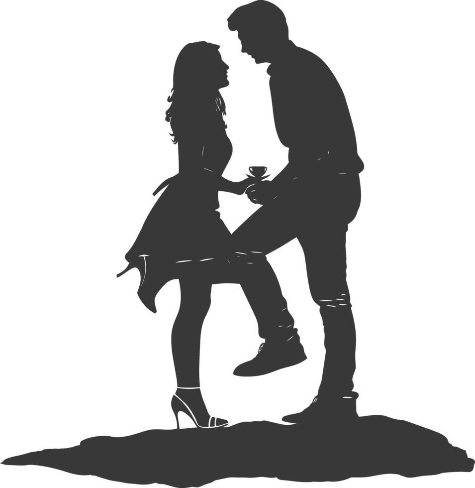 Silhouette wedding proposal by couple black color only vector