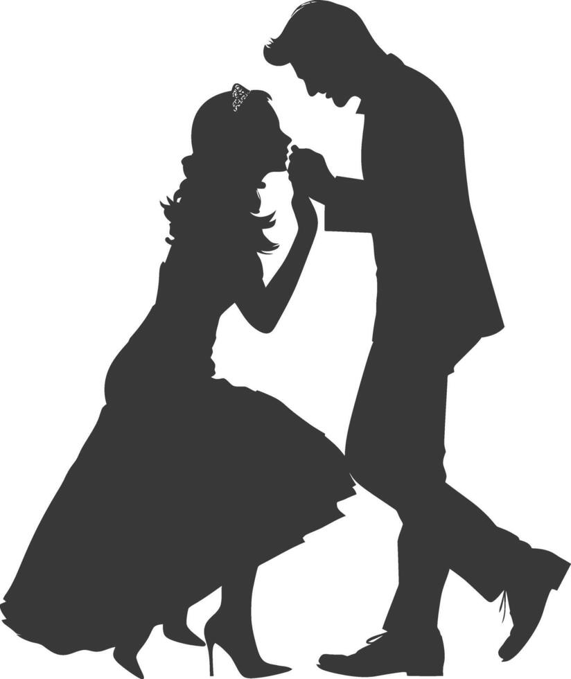 Silhouette wedding proposal by couple black color only vector