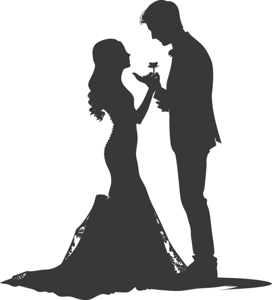 Silhouette wedding proposal by couple black color only vector