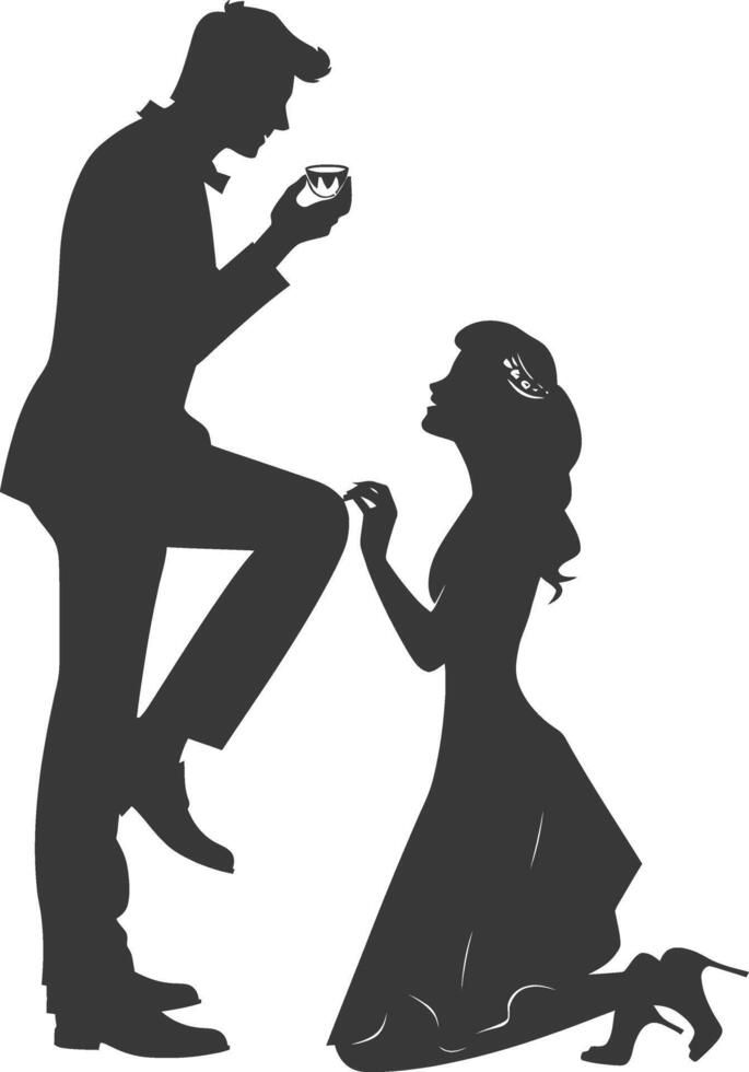 Silhouette wedding proposal by couple black color only vector