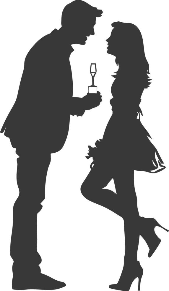 Silhouette wedding proposal by couple black color only vector