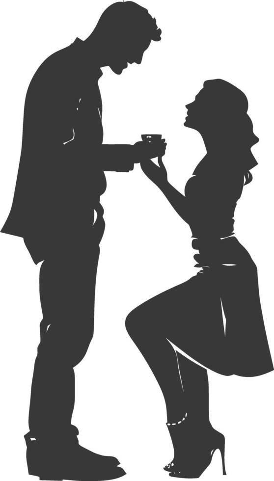 Silhouette wedding proposal by couple black color only vector