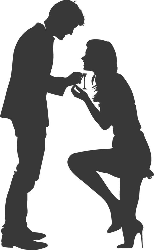 Silhouette wedding proposal by couple black color only vector