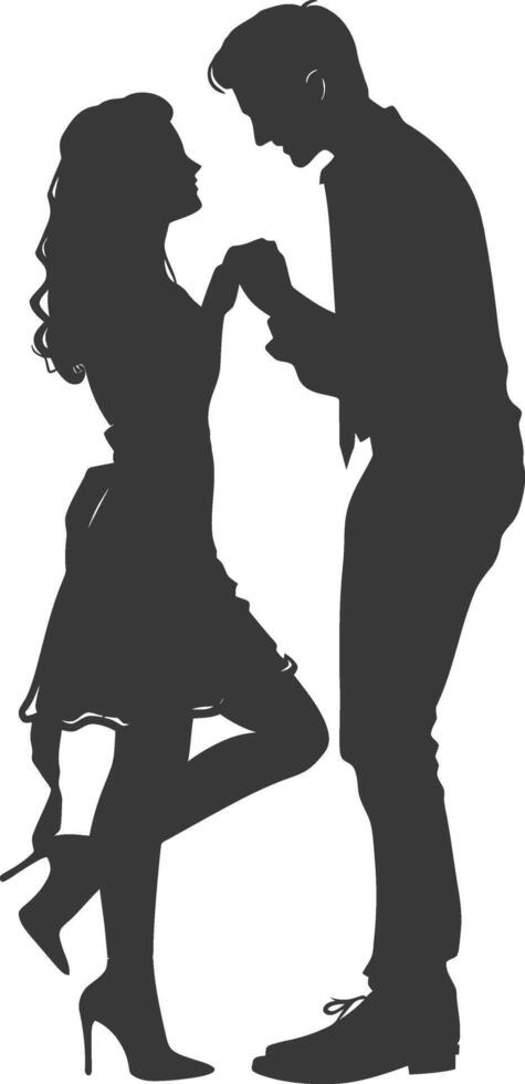 Silhouette wedding proposal by couple black color only vector