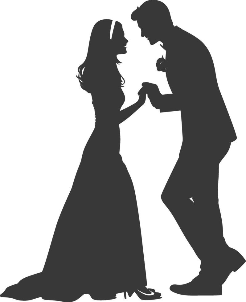 Silhouette wedding proposal by couple black color only vector