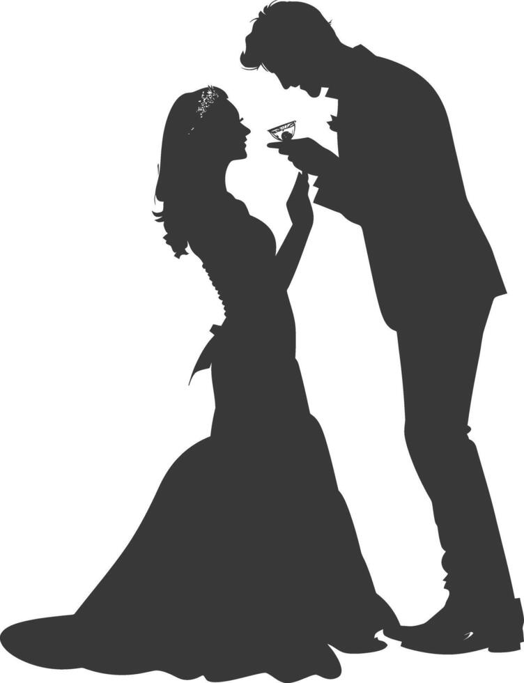 Silhouette wedding proposal by couple black color only vector
