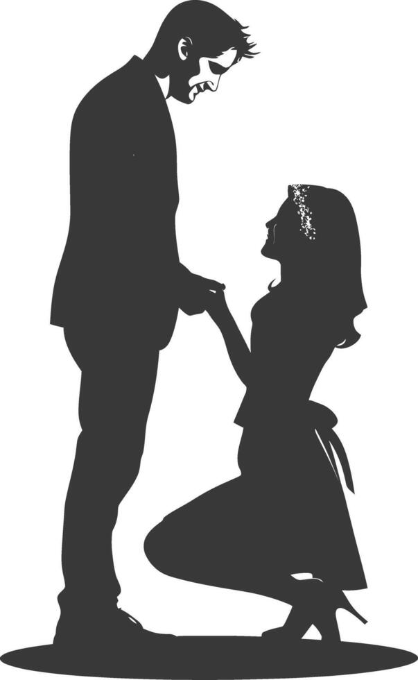 Silhouette wedding proposal by couple black color only vector