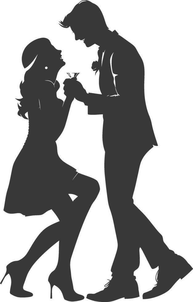 Silhouette wedding proposal by couple black color only vector