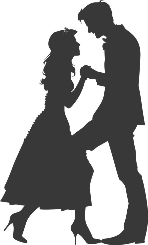 Silhouette wedding proposal by couple black color only vector