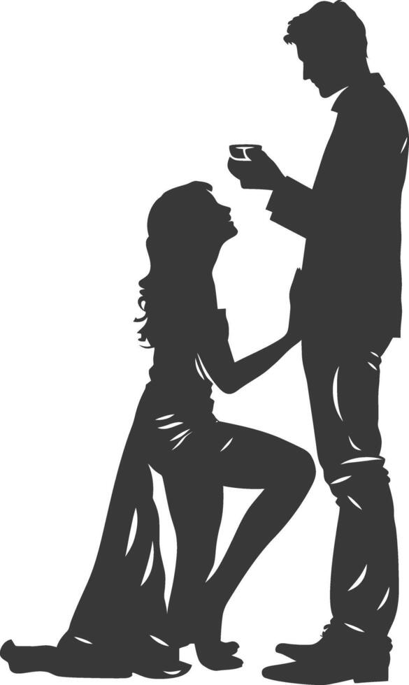 Silhouette wedding proposal by couple black color only vector