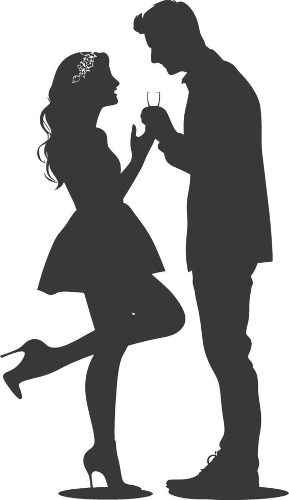 Silhouette wedding proposal by couple black color only vector