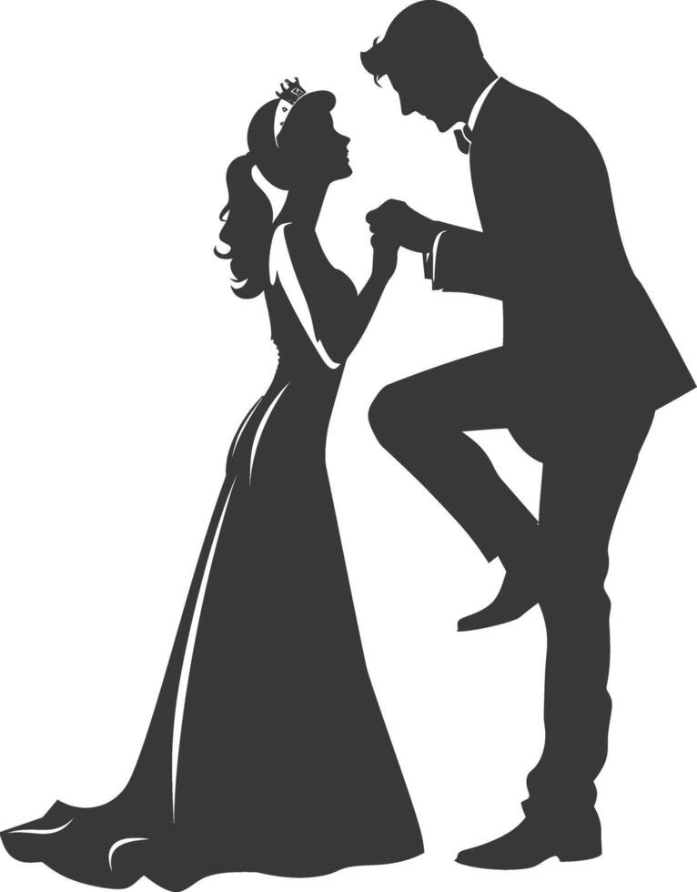 Silhouette wedding proposal by couple black color only vector