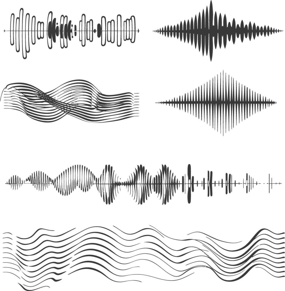 waving sound vibration and pulsing lines black color only vector