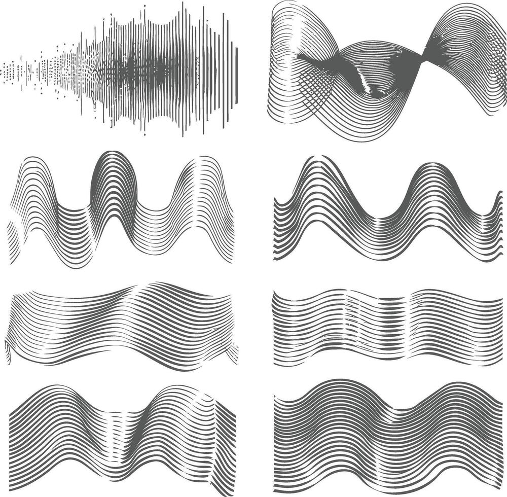 ondulación sonido vibración y pulsante líneas negro color solamente vector