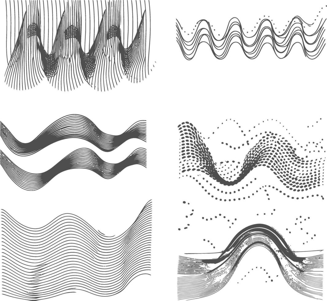 waving sound vibration and pulsing lines black color only vector