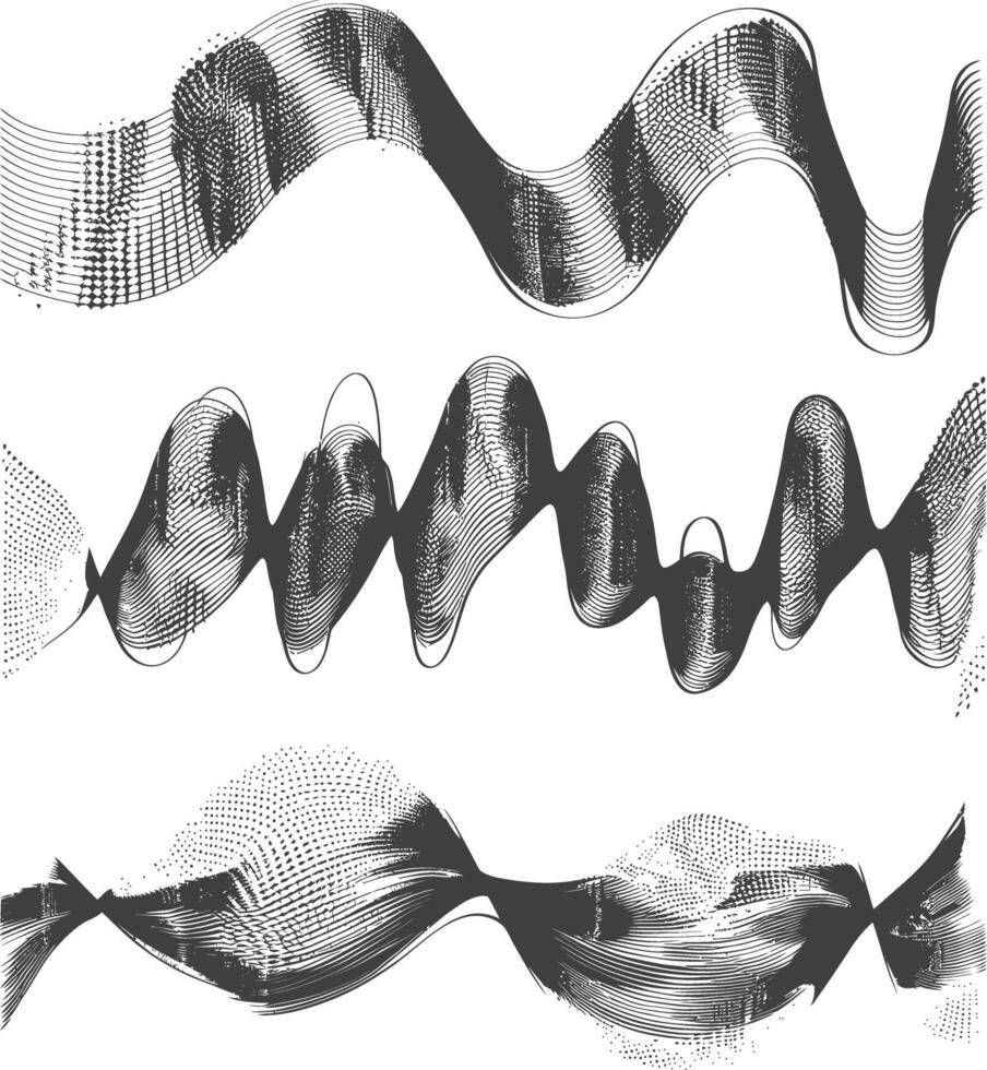 waving sound vibration and pulsing lines black color only vector