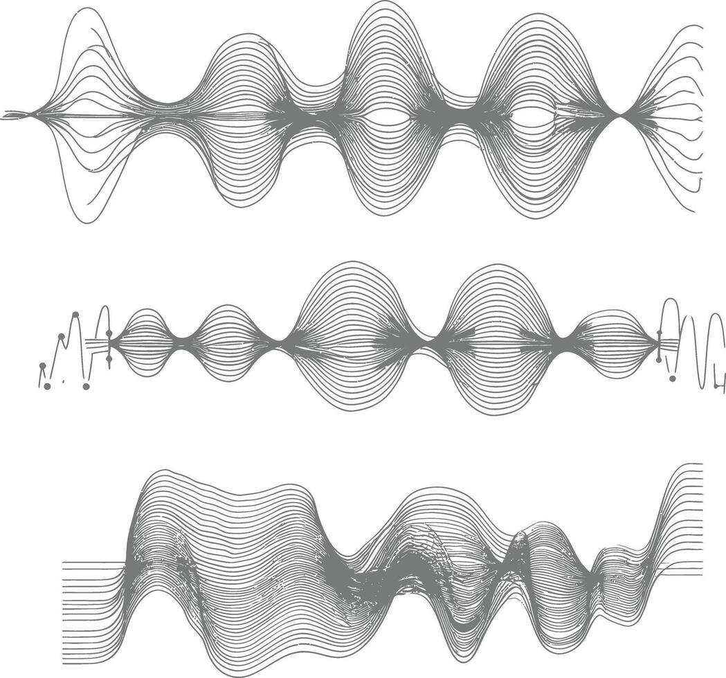 waving sound vibration and pulsing lines black color only vector