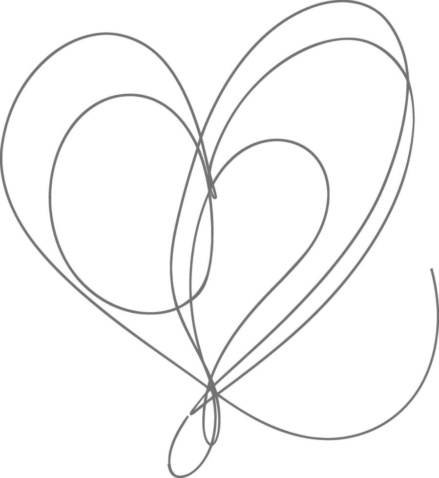 One continuous line drawing of love heart symbol black color only vector