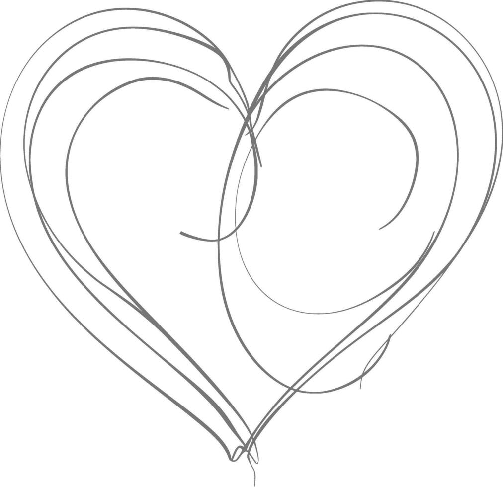 One continuous line drawing of love heart symbol black color only vector