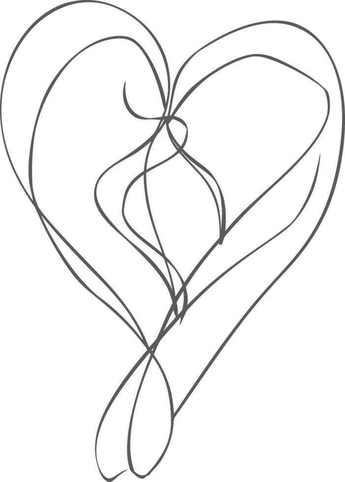 One continuous line drawing of love heart symbol black color only vector