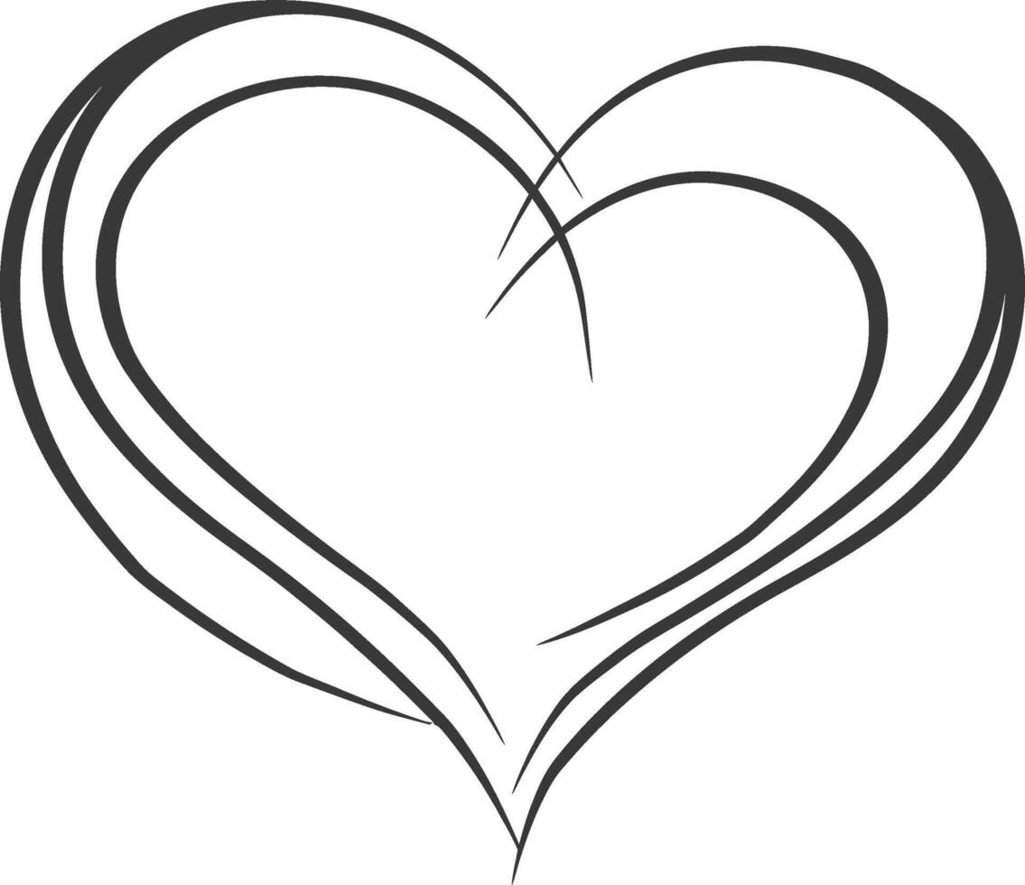 One continuous line drawing of love heart symbol black color only vector