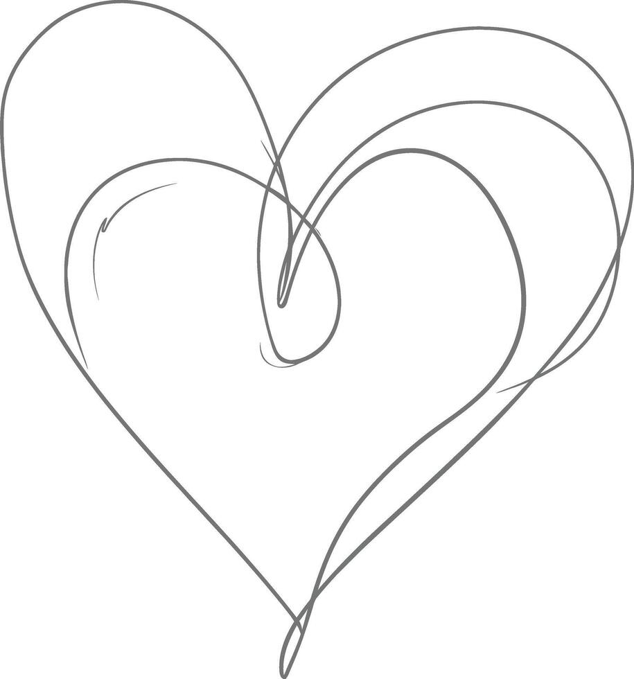 One continuous line drawing of love heart symbol black color only vector