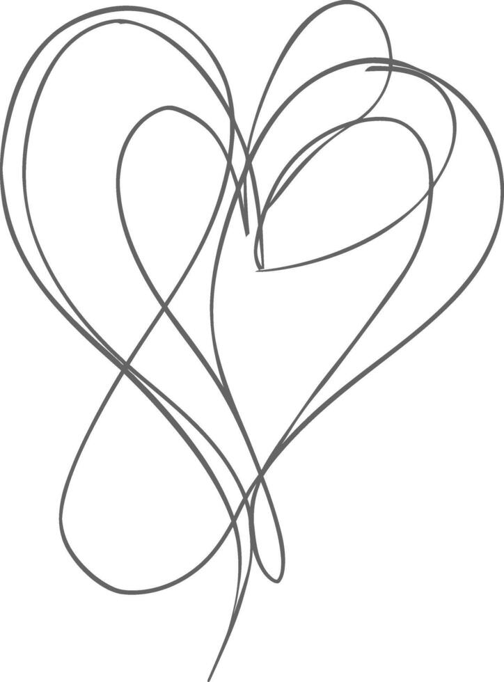 One continuous line drawing of love heart symbol black color only vector