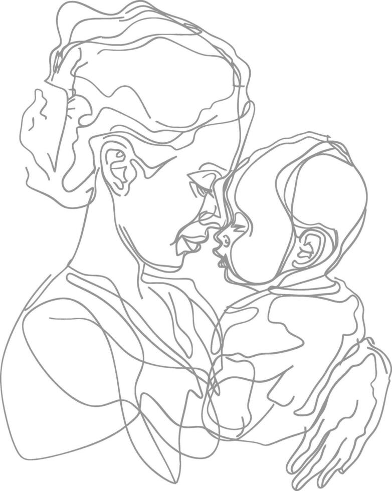 One continuous line drawing of mother holding baby black color only vector