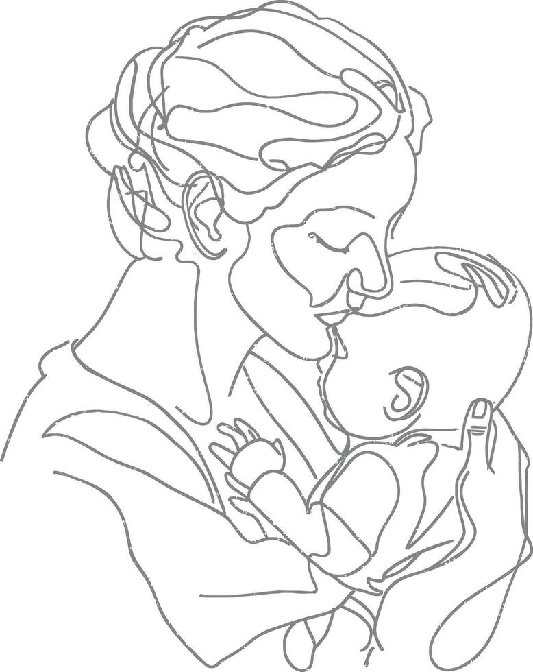 One continuous line drawing of mother holding baby black color only vector