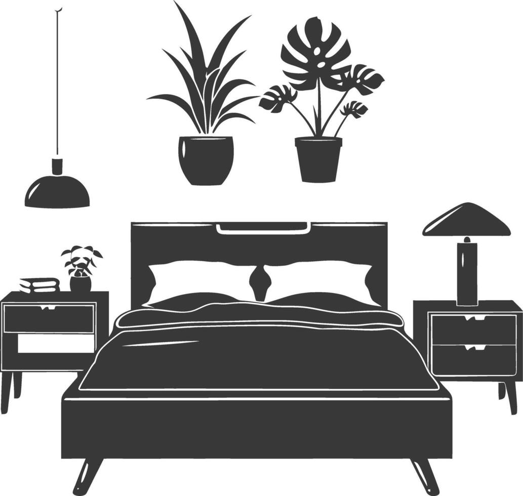 Silhouette bedroom at home equipment black color only vector