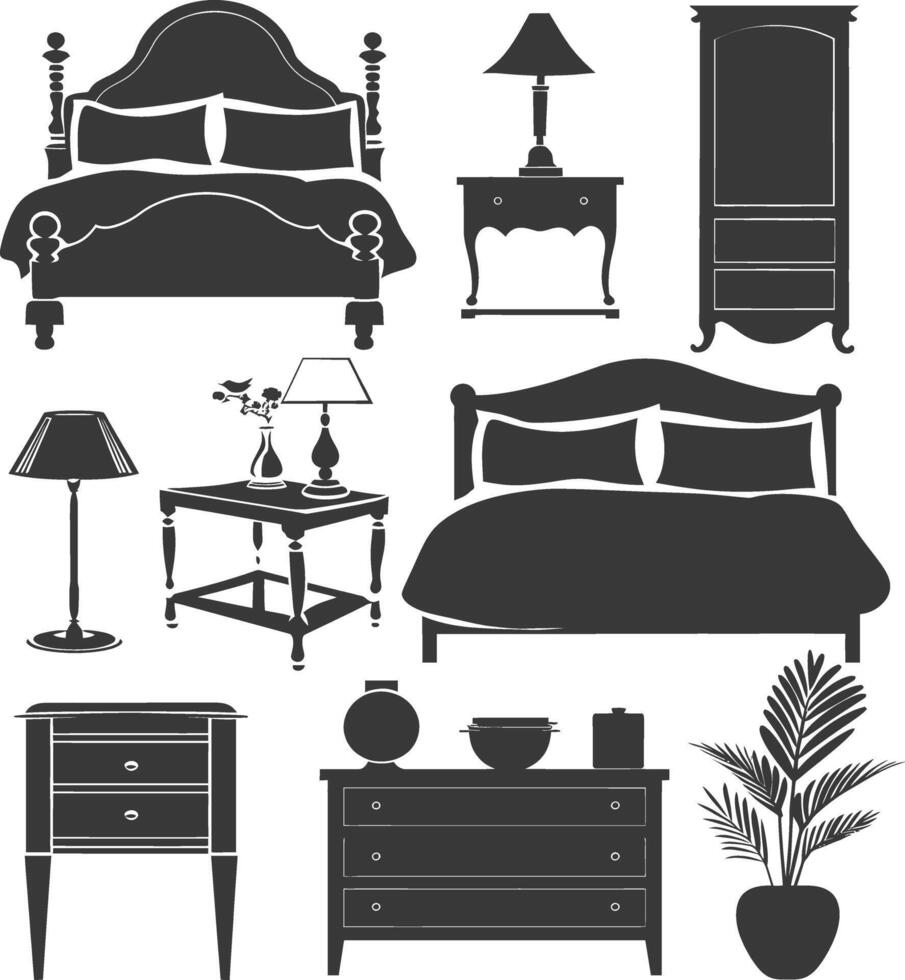 Silhouette bedroom at home equipment black color only vector