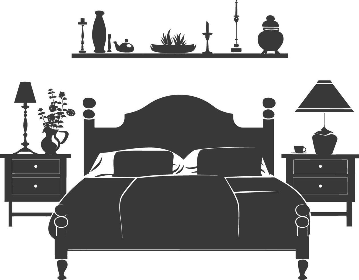 Silhouette bedroom at home equipment black color only vector