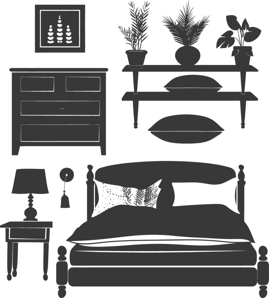 Silhouette bedroom at home equipment black color only vector