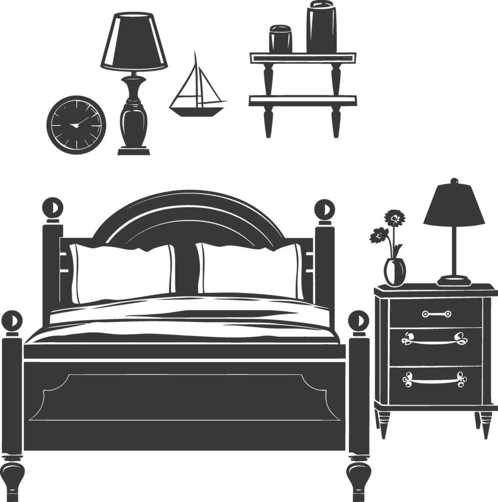 Silhouette bedroom at home equipment black color only vector