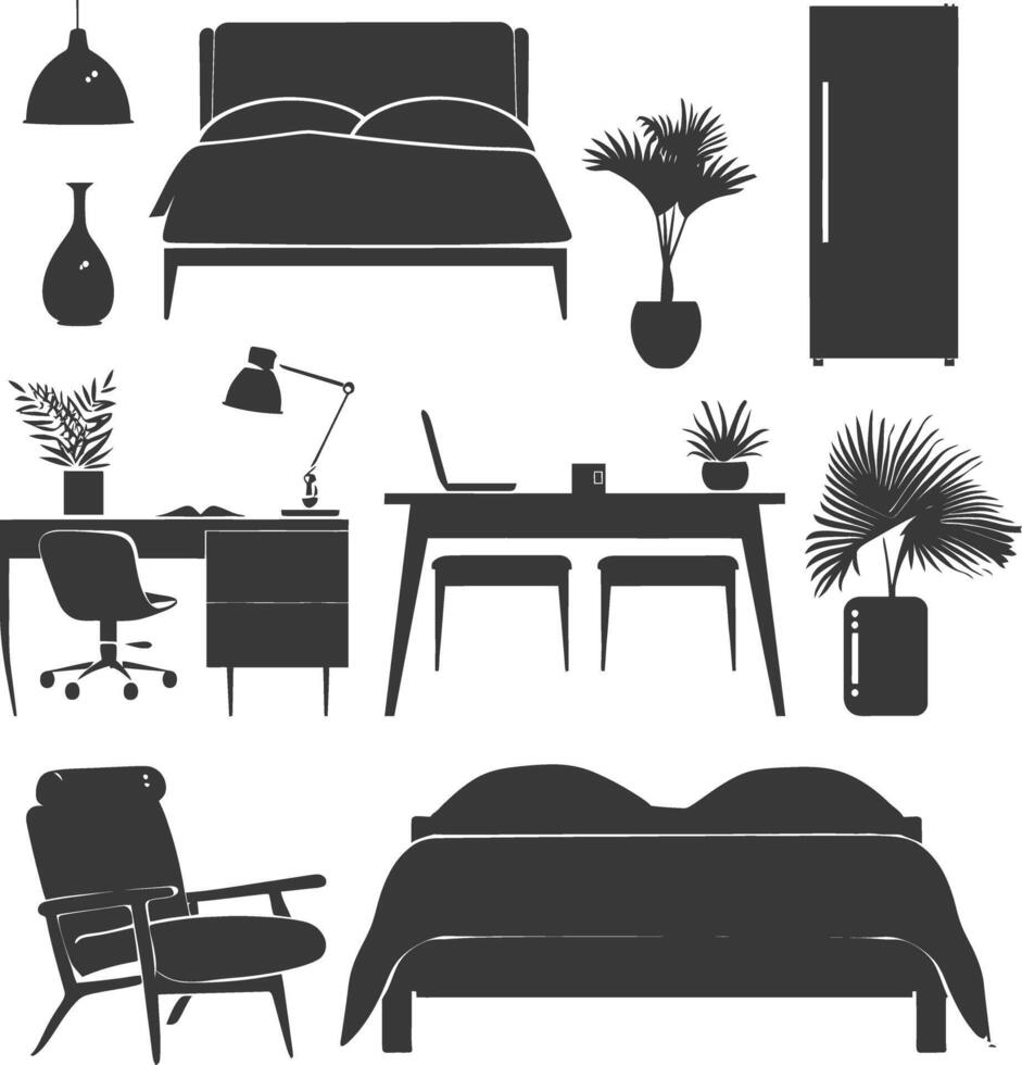 Silhouette bedroom at home equipment black color only vector