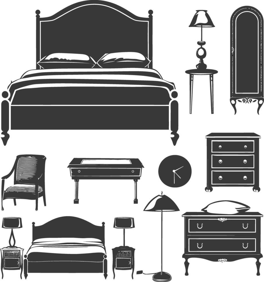 Silhouette bedroom at home equipment black color only vector