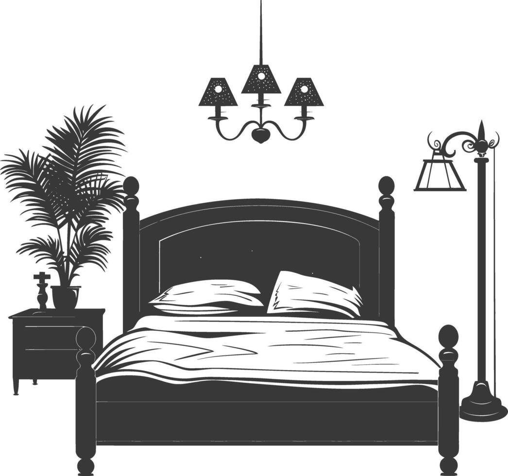Silhouette bedroom at home equipment black color only vector
