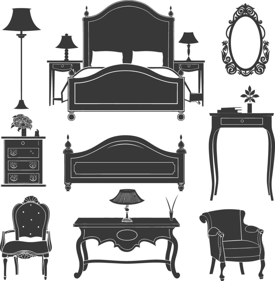 Silhouette bedroom at home equipment black color only vector