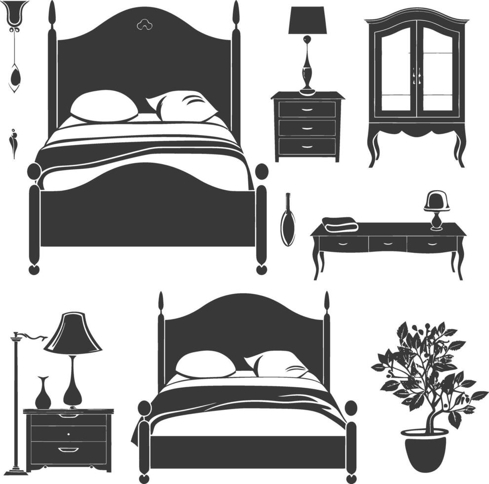 Silhouette bedroom at home equipment black color only vector