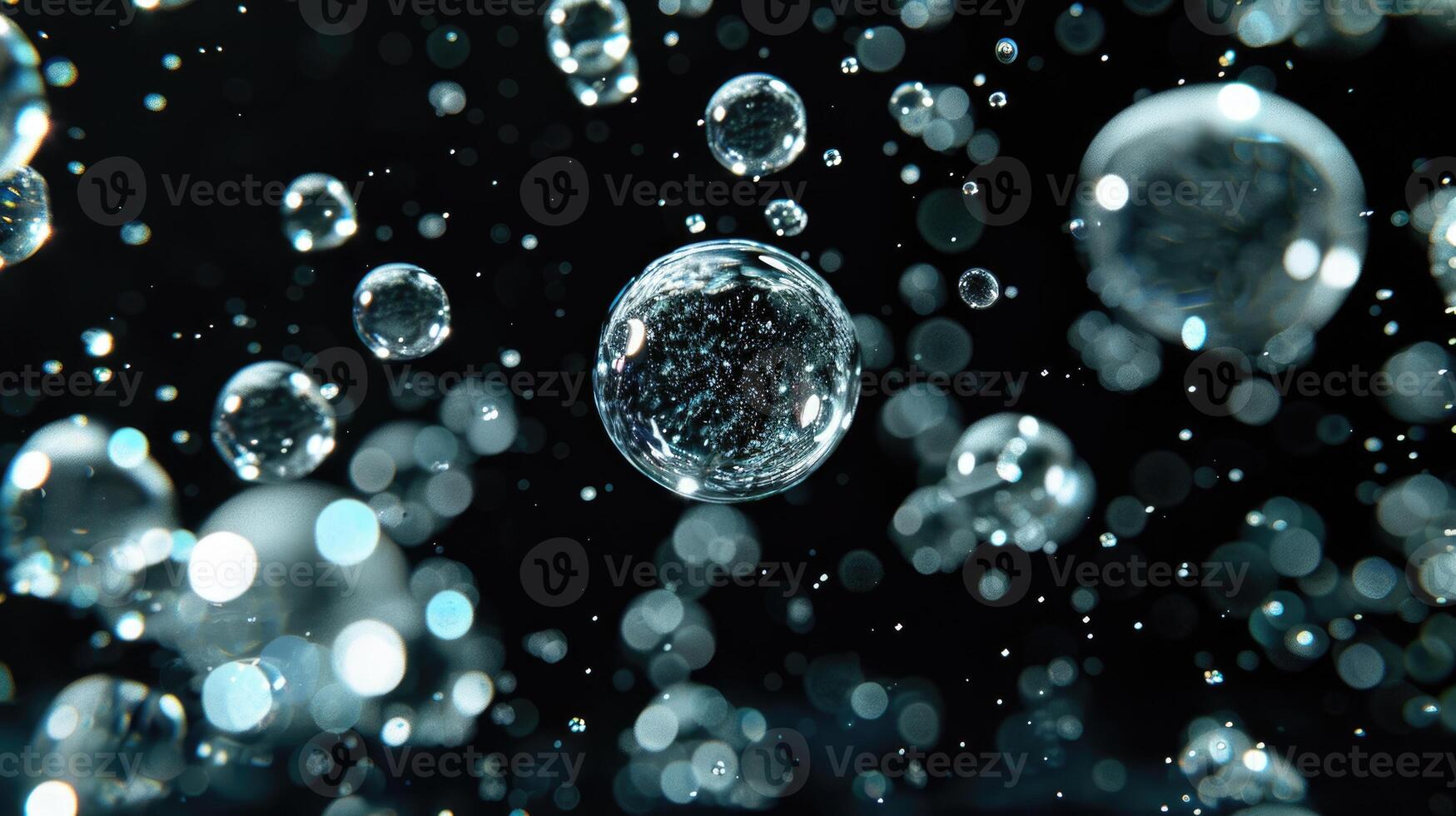 Water bubbles on black background photo