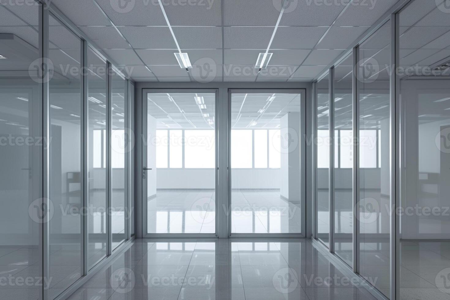 Empty office room with glass walls and doors photo