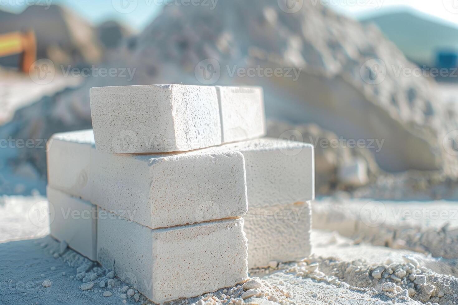 White brick stack with sand pile in background. photo