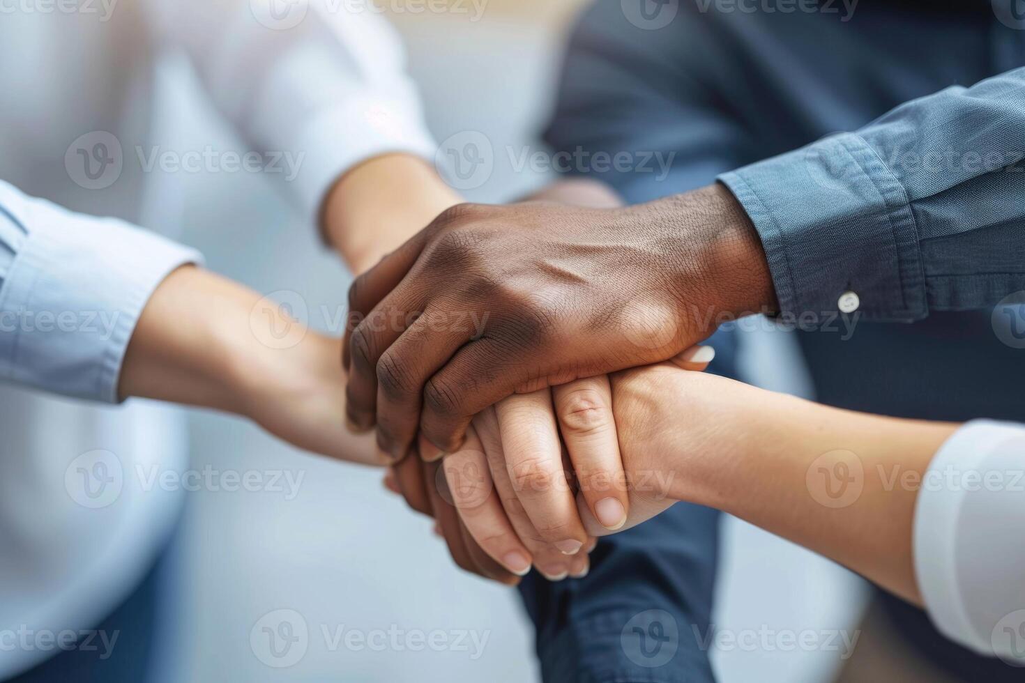 diverso grupo de exitoso negocio personas demostración unidad mediante trabajo en equipo. foto