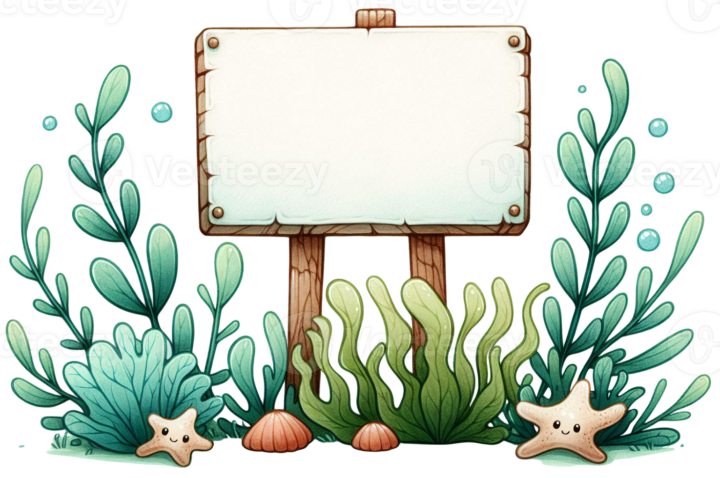 aigenerated seaweed wooden sign png